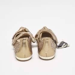 Burberry Gold Perforated Leather Mary Jane Ballet Flats Size 24
