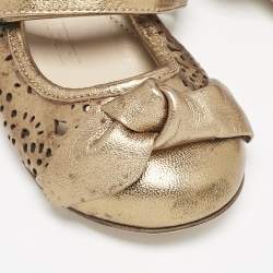 Burberry Gold Perforated Leather Mary Jane Ballet Flats Size 24