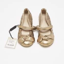 Burberry Gold Perforated Leather Mary Jane Ballet Flats Size 24