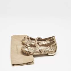 Burberry Gold Perforated Leather Mary Jane Ballet Flats Size 24