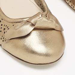 Burberry Gold Perforated Leather Mary Jane Ballet Flats Size 33