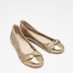Burberry Gold Perforated Leather Mary Jane Ballet Flats Size 33