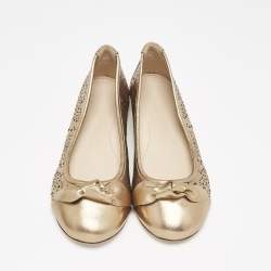 Burberry Gold Perforated Leather Mary Jane Ballet Flats Size 33