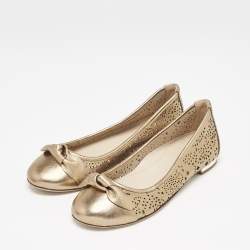 Burberry Gold Perforated Leather Mary Jane Ballet Flats Size 33