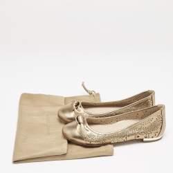 Burberry Gold Perforated Leather Mary Jane Ballet Flats Size 33