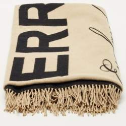 Pre Owned Burberry Beige Globe Print Cashmere and Wool Baby Blanket