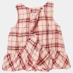 Pre Owned Burberry Children Pink Checks Cotton Mini Dress 12M