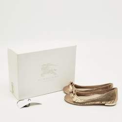 Pre Owned Burberry Gold Laser Cut Leather Ballet Flats Size 33