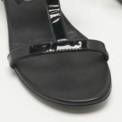 Pre Owned Burberry Black Patent Leather Bow Flat Sandals Size 32