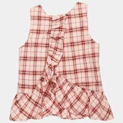 Pre Owned Burberry Pink Checks Cotton Ruffled Back Top 14Yrs 