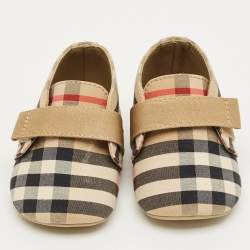 Pre Owned Burberry Beige Vintage Check Canvas Charlton Boots Size 15