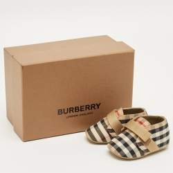 Pre Owned Burberry Beige Vintage Check Canvas Charlton Boots Size 15