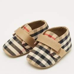 Pre Owned Burberry Beige Vintage Check Canvas Charlton Boots Size 15