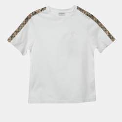 Pre Owned Burberry Kids White Checks Patch Print Jersey T-Shirt 8Yrs