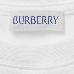 Pre Owned Burberry Kids White Checks Patch Print Jersey T-Shirt 8Yrs