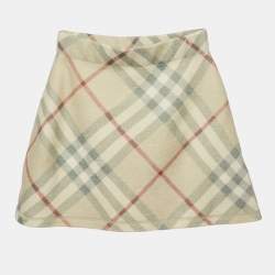 مملوكة مسبقًا Burberry Kids Beige Nova Checks Wool Mini Skirt 6Yrs