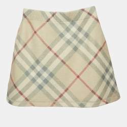 Pre Owned Burberry Kids Beige Nova Checks Wool Mini Skirt 6Yrs