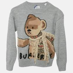 مملوكة مسبقًا Burberry Kids Grey Teddy With Scarf Intarsia Wool Sweater 6Yrs