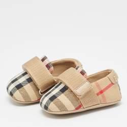 Pre Owned Burberry Size 15 Beige Vintage Check Canvas Slip On Sneakers