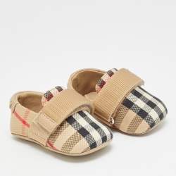 Pre Owned Burberry Size 15 Beige Vintage Check Canvas Slip On Sneakers