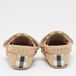 Pre Owned Burberry Size 15 Beige Vintage Check Canvas Slip On Sneakers