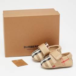 Pre Owned Burberry Size 15 Beige Vintage Check Canvas Slip On Sneakers