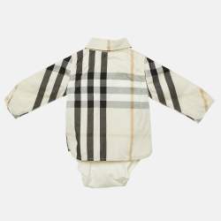 Burberry Kids Cream Nova Check Cotton Unisex Shirt Bodysuit 3M 