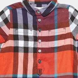 Burberry Children Multicolor Tartan Check Herringbone Cotton Onesie 9 M
