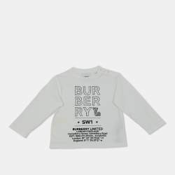 Pre Owned Burberry Kids Logo Print White Cotton Long Sleeve T-Shirt 18 M