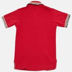 Pre Owned Burberry Kids Red Pique Cotton Polo T-Shirt 6M