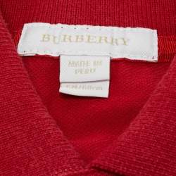 Pre Owned Burberry Kids Red Pique Cotton Polo T-Shirt 6M