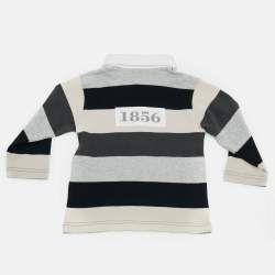 Pre Owned Burberry Kids Beige/Blue Striped Jersey Long Sleeve Polo T-Shirt 18M