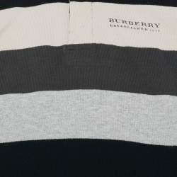 Pre Owned Burberry Kids Beige/Blue Striped Jersey Long Sleeve Polo T-Shirt 18M