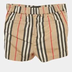 Pre Owned Burberry Kids Brown Striped Cotton Talbot Hoody Shorts 18M