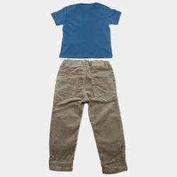 Pre Owned Burberry Children Blue/Beige Jersey and Corduroy  2 Piece Set 18M/9M