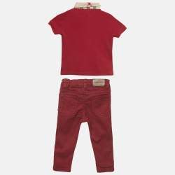 Pre Owned Burberry Children Red/White Cotton 3 Piece Set 6M/12M