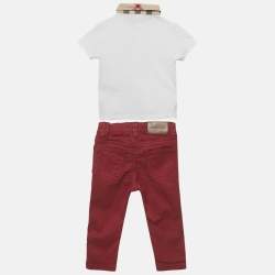 Pre Owned Burberry Children Red/White Cotton 3 Piece Set 6M/12M