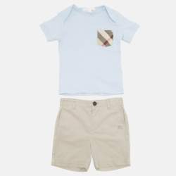 Pre Owned Burberry Children Blue/Beige Cotton 3 Piece Set 12M