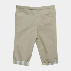 Pre Owned Burberry Children Beige Check Roll-Up Cotton Pants 12M