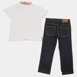 مملوكة مسبقًا Burberry Children White/Blue Cotton and Denim T-Shirt Set 6 Yrs