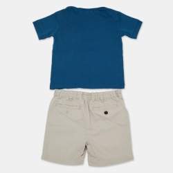 Pre Owned Burberry Blue/Beige Cotton 2 Piece Shorts and T-shirt Set 2 Yrs