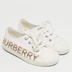 Pre Owned Burberry White Canvas Larkhall Sneakers Size 27