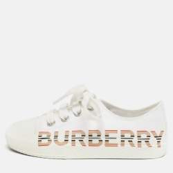 Pre Owned Burberry White Canvas Larkhall Sneakers Size 27