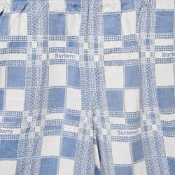 مملوكة مسبقًا شورت قطني بنقشة مربعات زرقاء بربري للأطفال 14 سنة