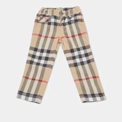 Pre Owned Burberry Kids Beige Nova Check Print Cotton Pants 2 Yrs