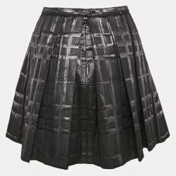 Pre Owned Burberry Black Checked Lurex Pleated Mini Skirt 14 Yrs