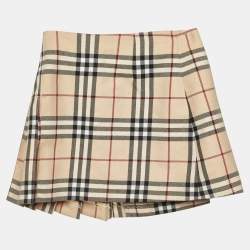 Burberry Beige Tartan Check Wool Blend Pleated Wrap Skirt 8 Yrs