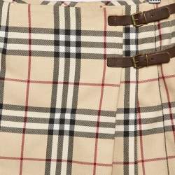 Burberry Beige Tartan Check Wool Blend Pleated Wrap Skirt 8 Yrs