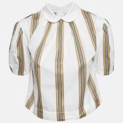 Burberry White Cotton Nova Stripe Detail Button Back Top 10yrs