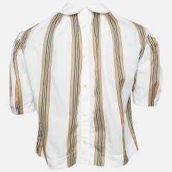 Burberry White Cotton Nova Stripe Detail Button Back Top 10yrs